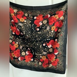 Black Red Floral Scarf